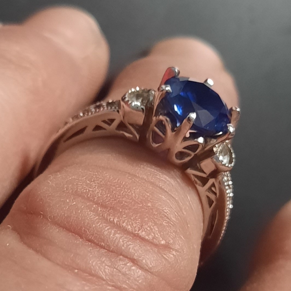 Sterling Silver 925 Ring Lab Created Engagement Sapphire Vintage Sz 8